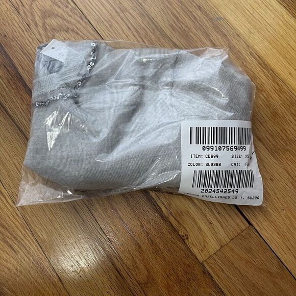 J.CREW Carolyn Embellished Fitted Sweater XS Gray NEW Sequin Merino Wool CE699 - Picture 10 of 11